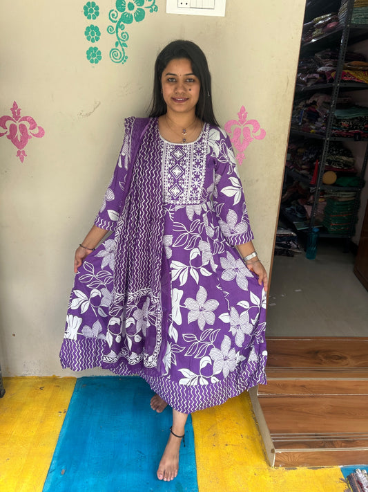 Cotton Floral Anarkali - AS25