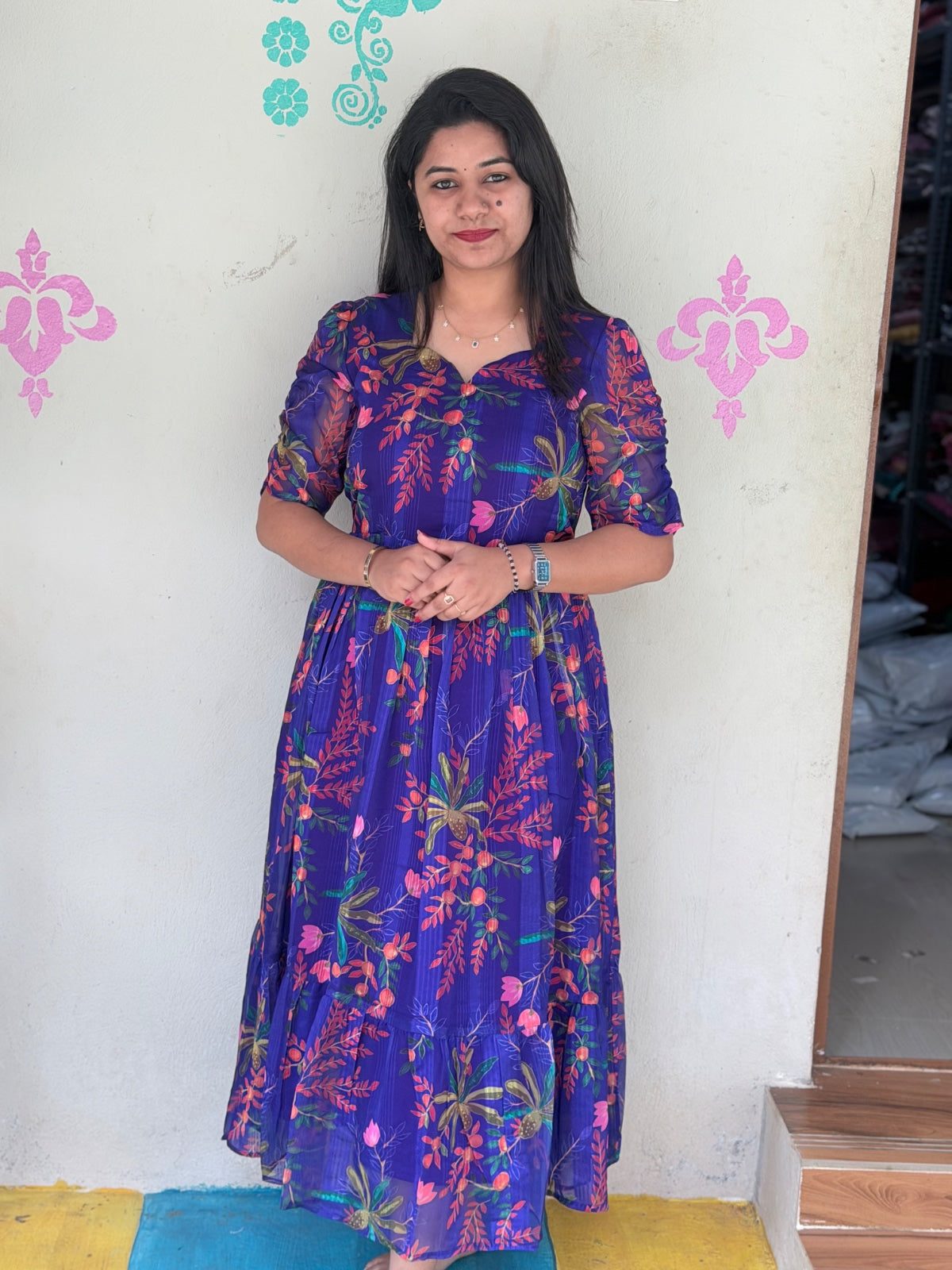 Georgette Floral Frock GFF44 -Dlvry for this in 5 to 10 days