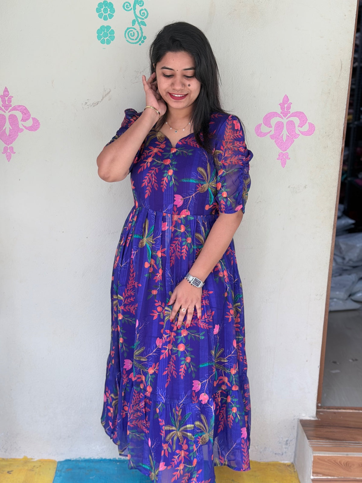 Georgette Floral Frock GFF44 -Dlvry for this in 5 to 10 days