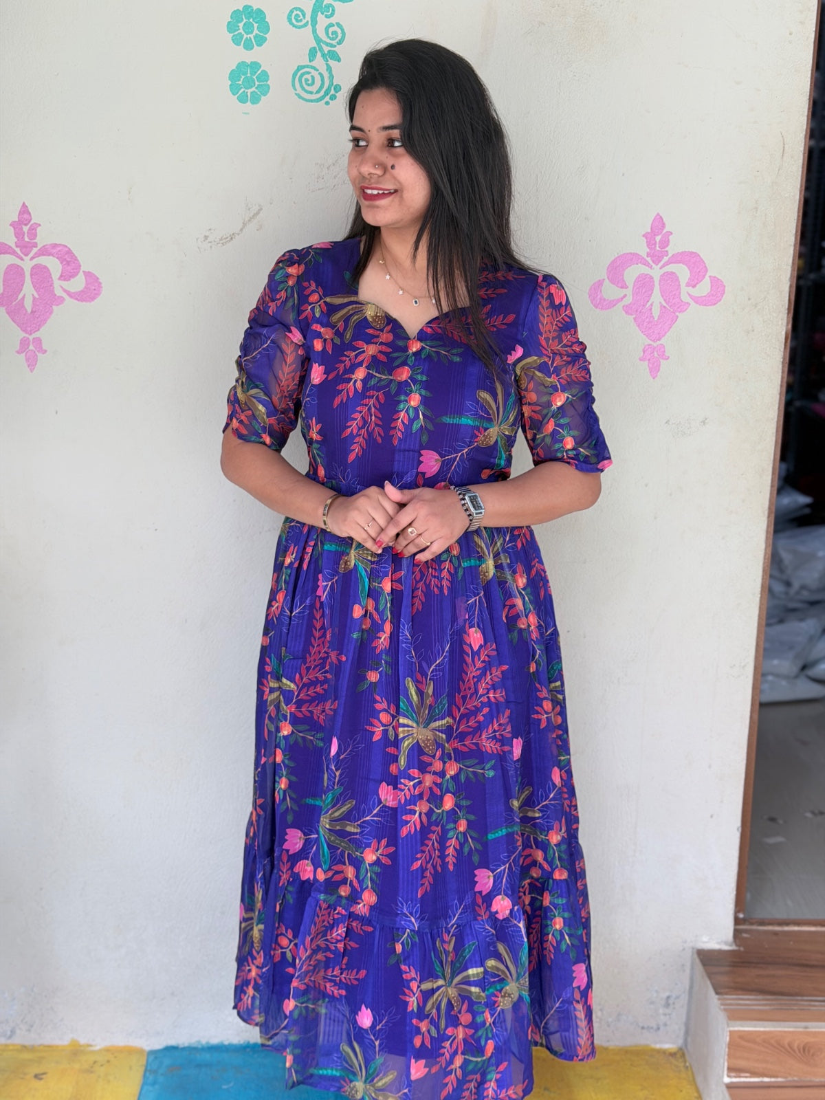 Georgette Floral Frock GFF44 -Dlvry for this in 5 to 10 days