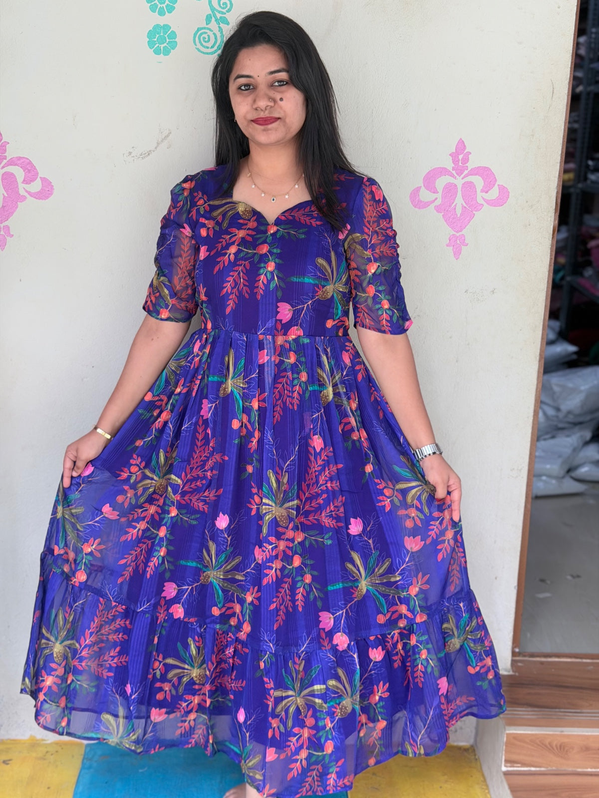 Georgette Floral Frock GFF44 -Dlvry for this in 5 to 10 days
