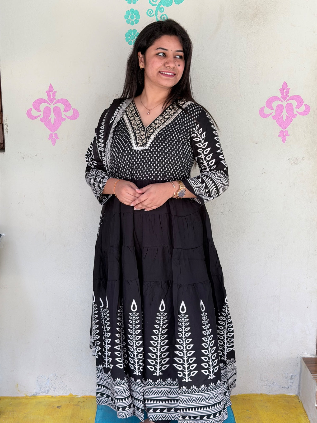 Cotton Floral Anarkali - AS17