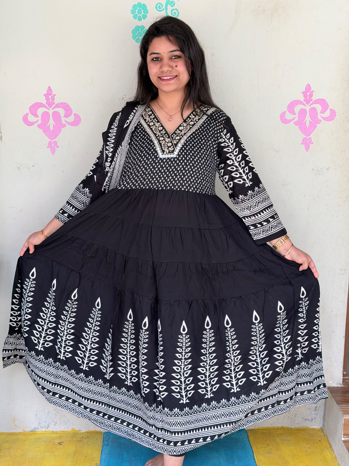 Cotton Floral Anarkali - AS17