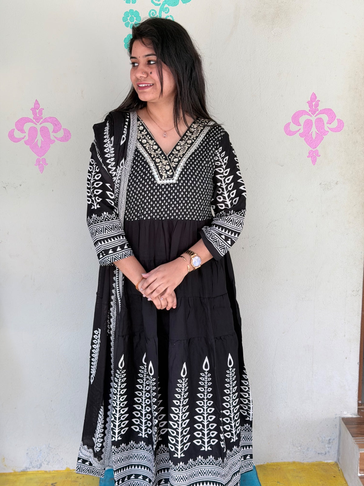 Cotton Floral Anarkali - AS17