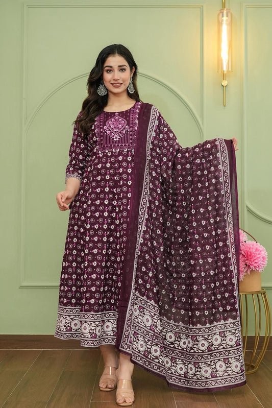 Cotton Floral Anarkali  -  AS62