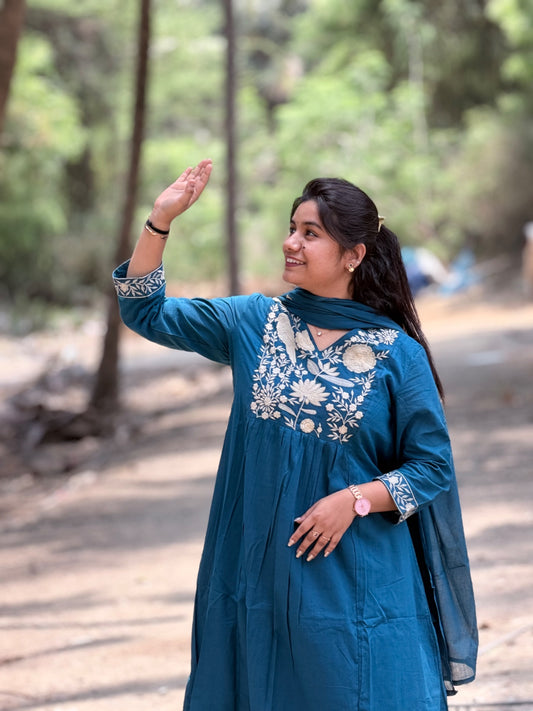 Cotton Floral Anarkali  -  AS64