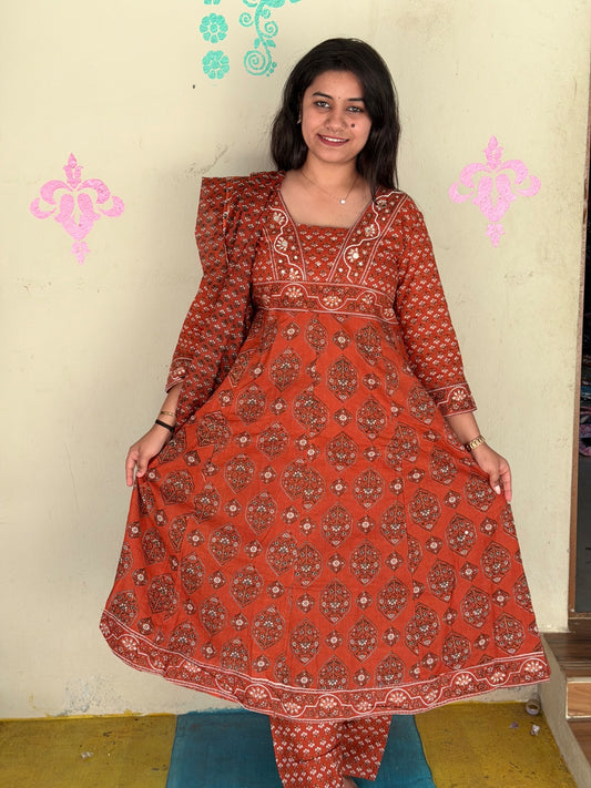 Cotton Floral Anarkali  -  AS41