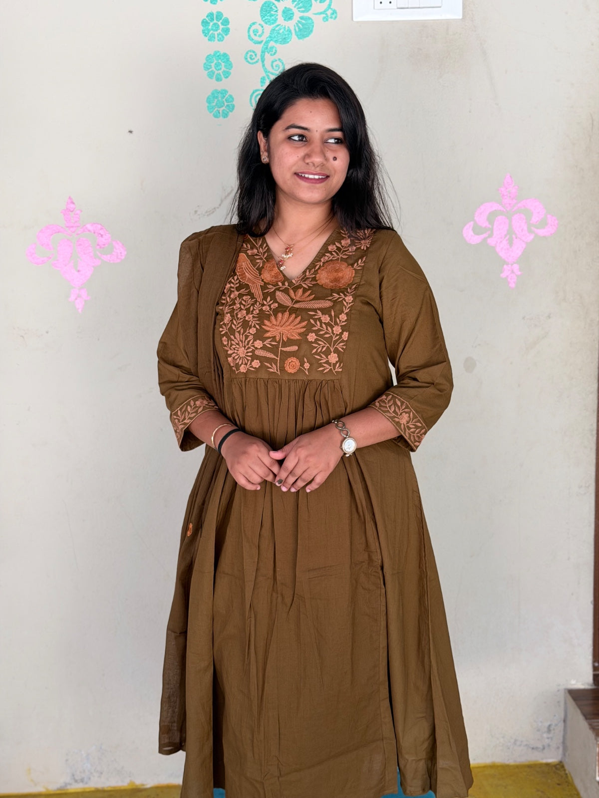 Cotton Floral Anarkali  -  AS65