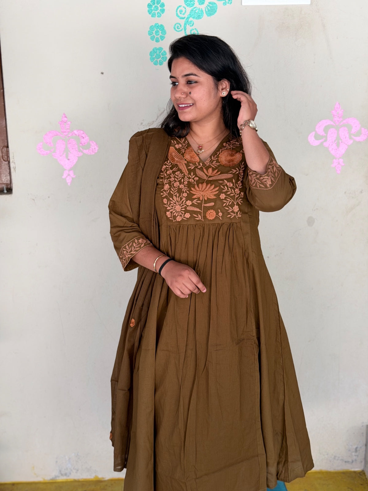Cotton Floral Anarkali  -  AS65