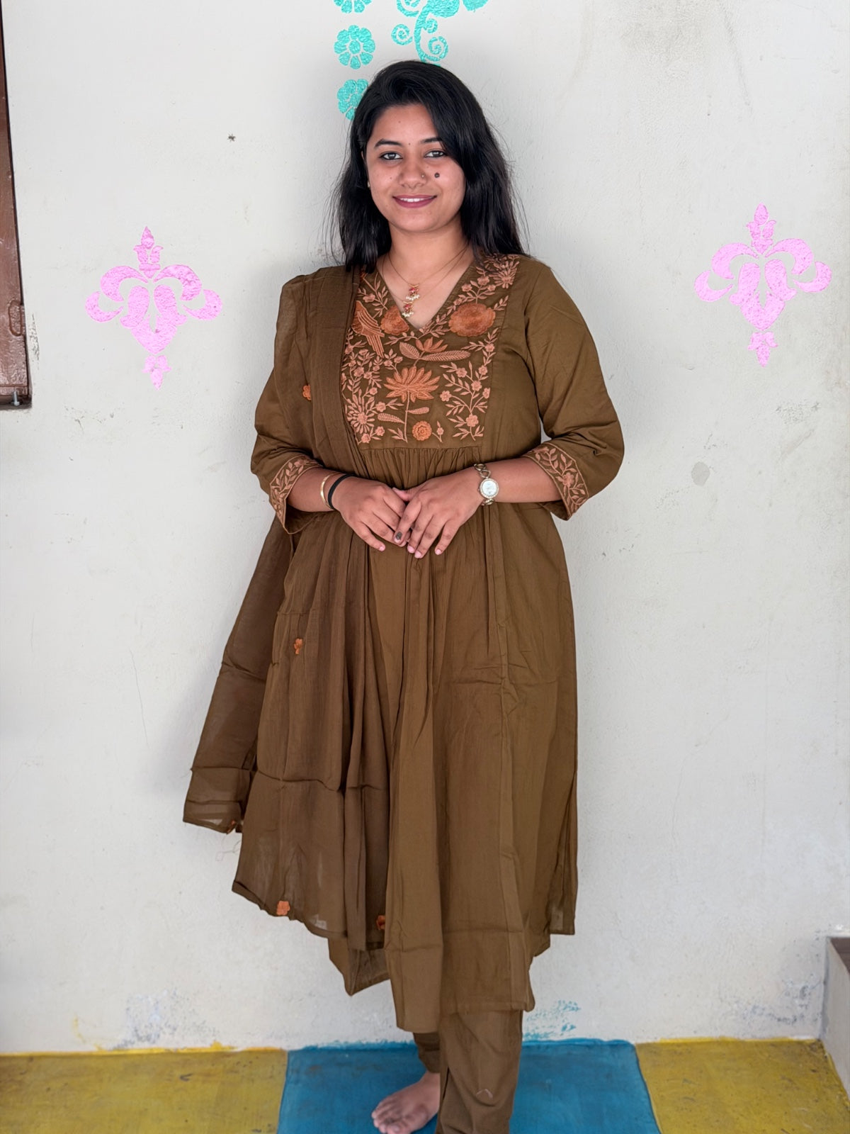 Cotton Floral Anarkali  -  AS65