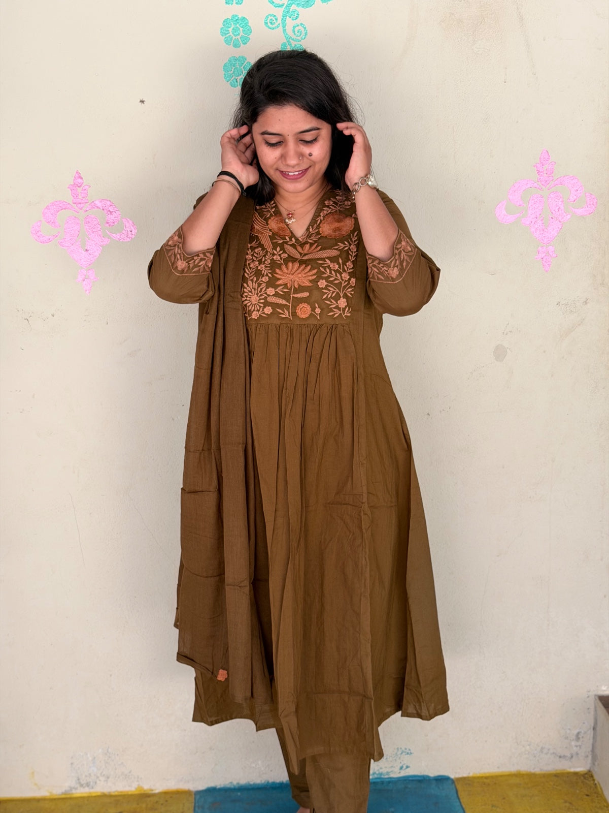 Cotton Floral Anarkali  -  AS65