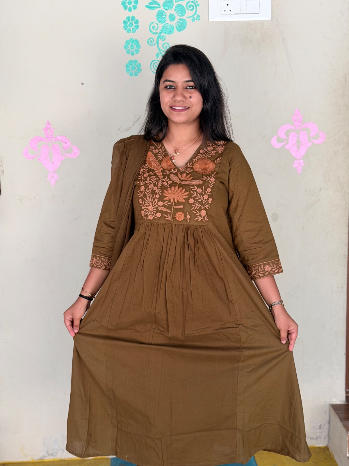 Cotton Floral Anarkali  -  AS65