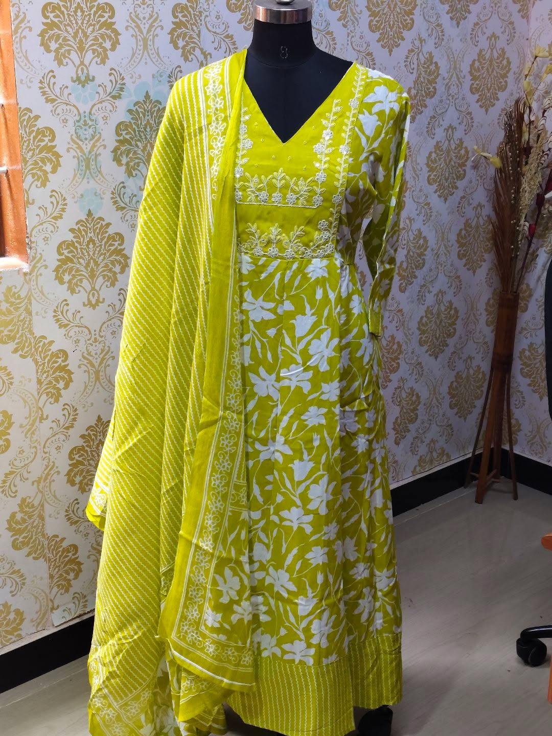 Cotton Floral Anarkali (Without Phant)  AS100