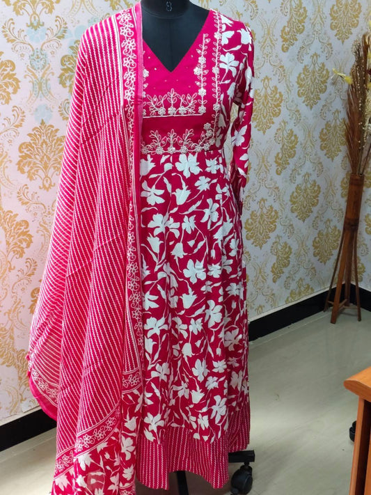 Cotton Floral Anarkali (Without Phant)  AS103