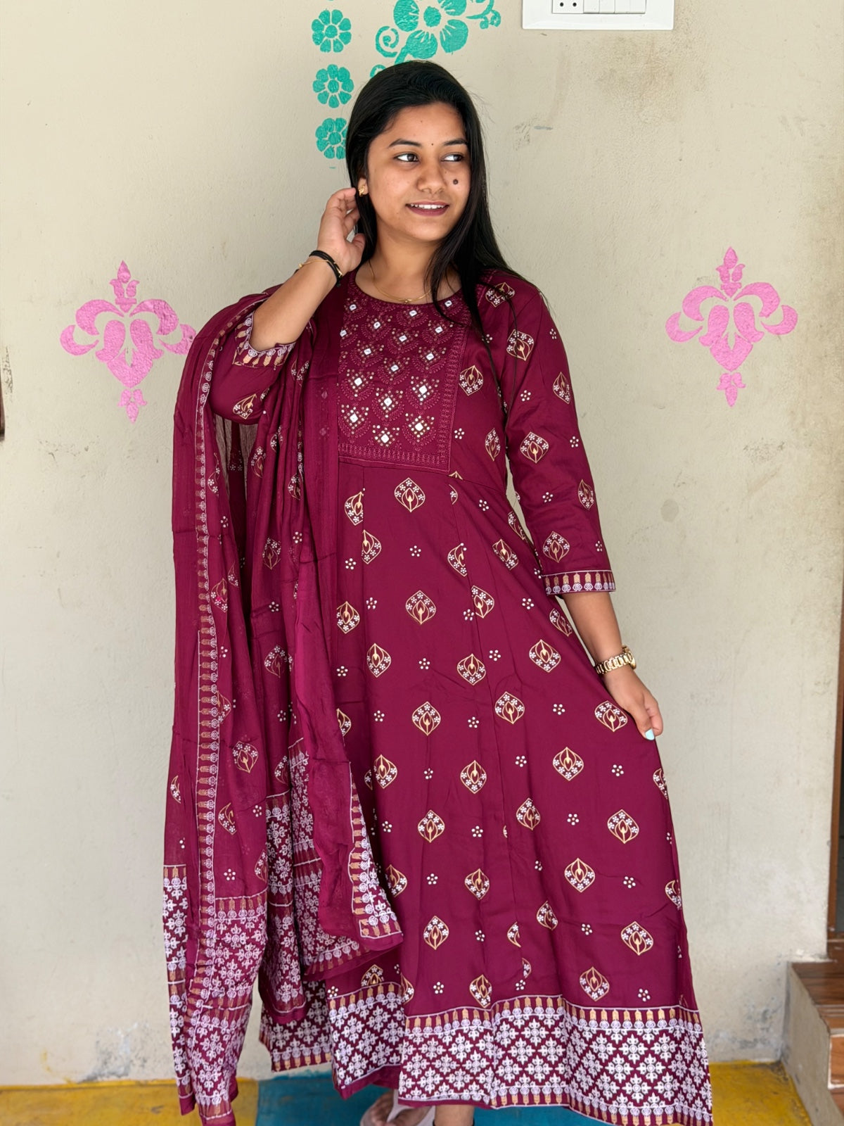 Cotton Floral Anarkali (Without Phant)  AS105