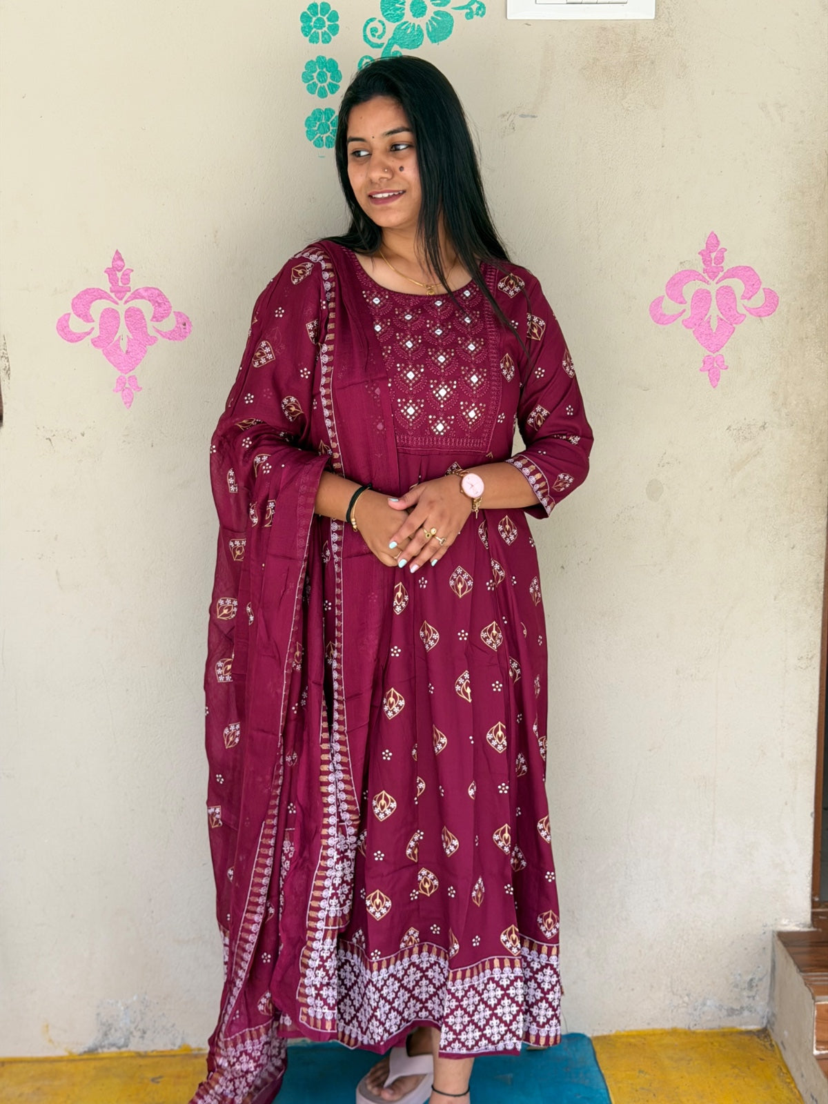 Cotton Floral Anarkali (Without Phant)  AS105