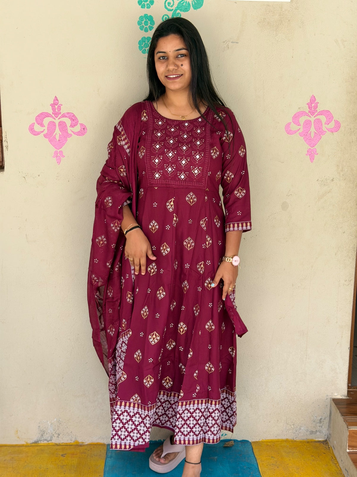 Cotton Floral Anarkali (Without Phant)  AS105