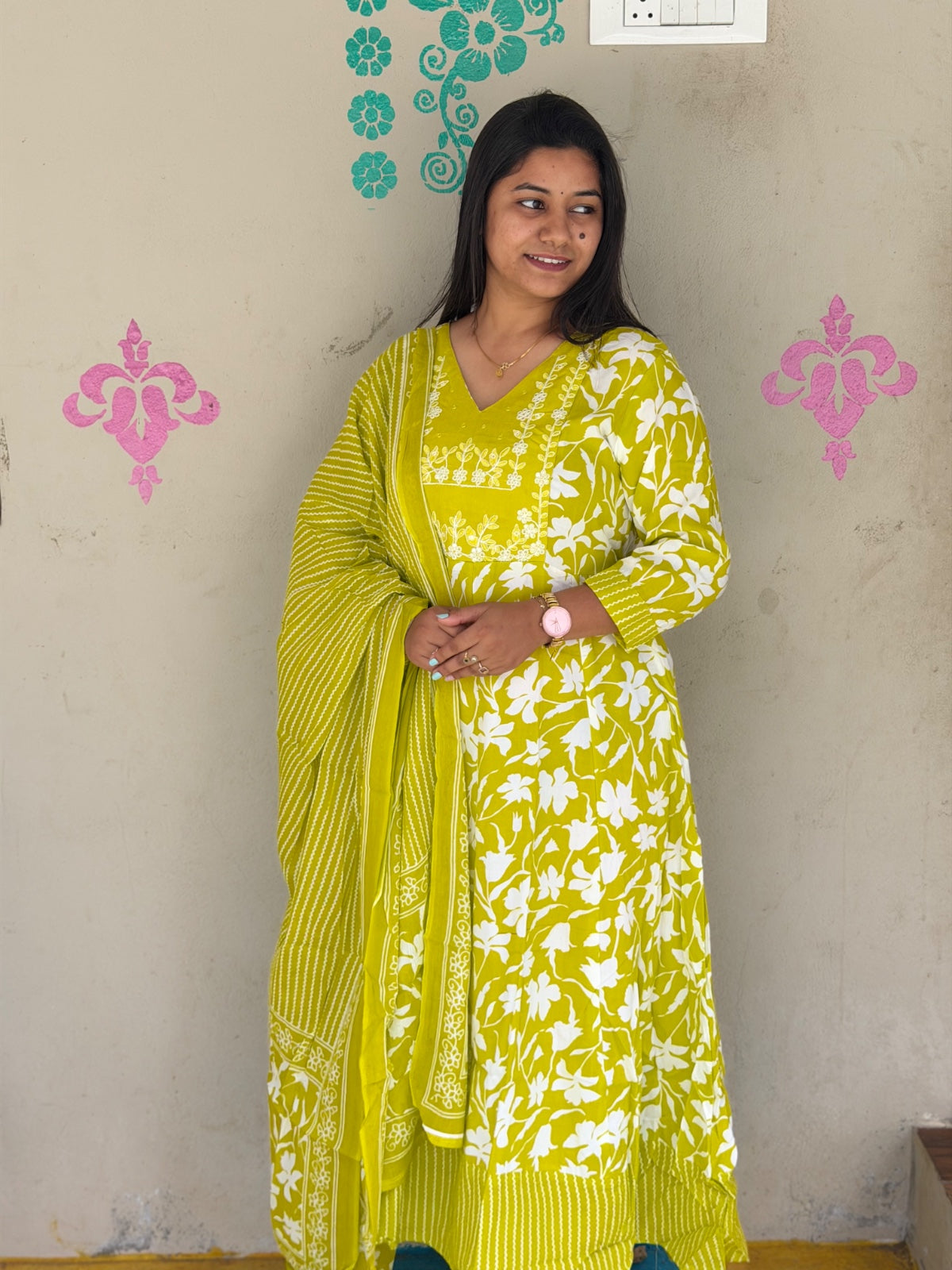 Cotton Floral Anarkali (Without Phant)  AS100