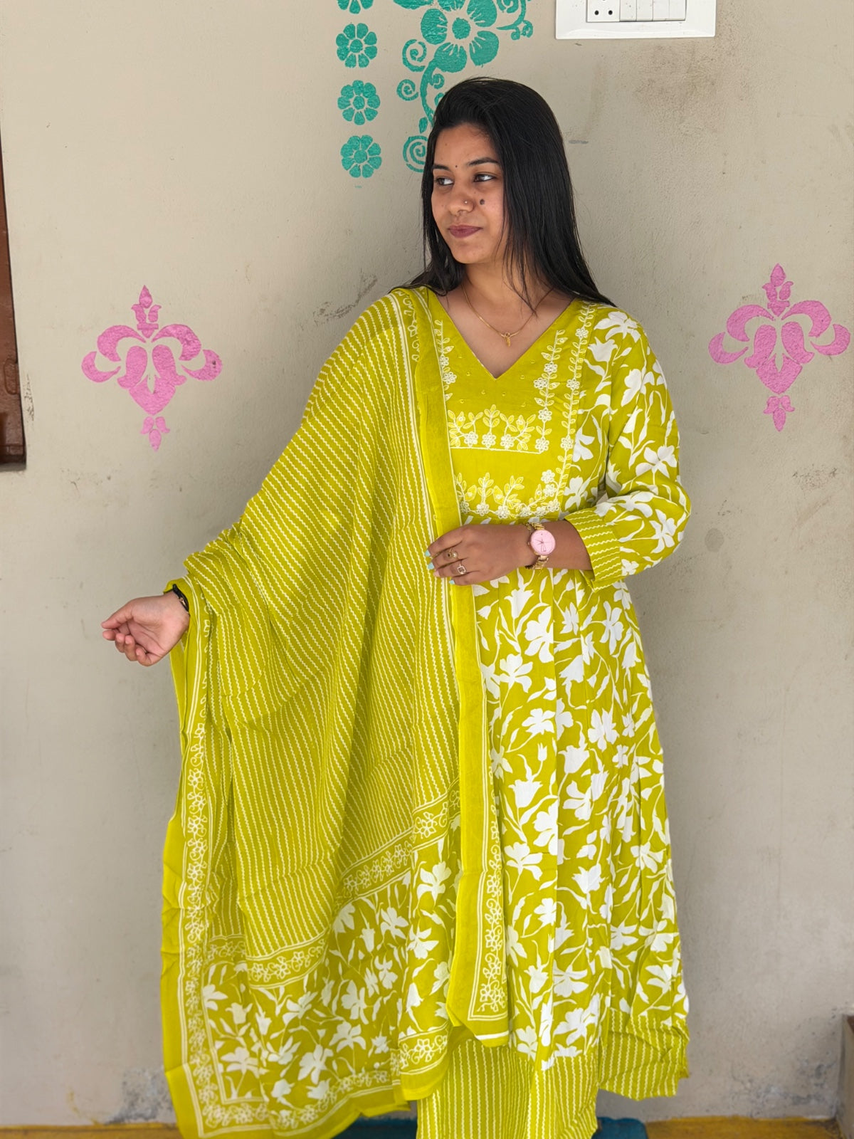 Cotton Floral Anarkali (Without Phant)  AS100