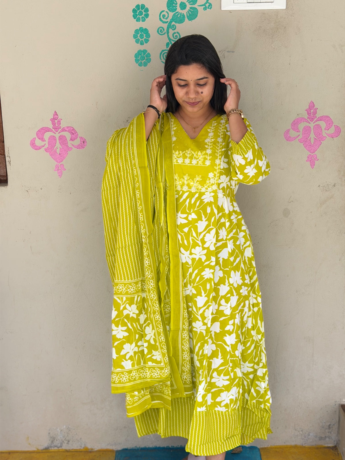 Cotton Floral Anarkali (Without Phant)  AS100