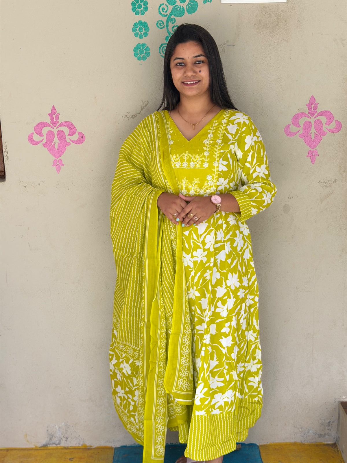 Cotton Floral Anarkali (Without Phant)  AS100