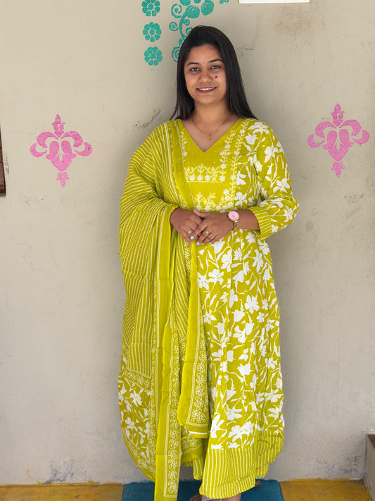 Cotton Floral Anarkali (Without Phant)  AS100