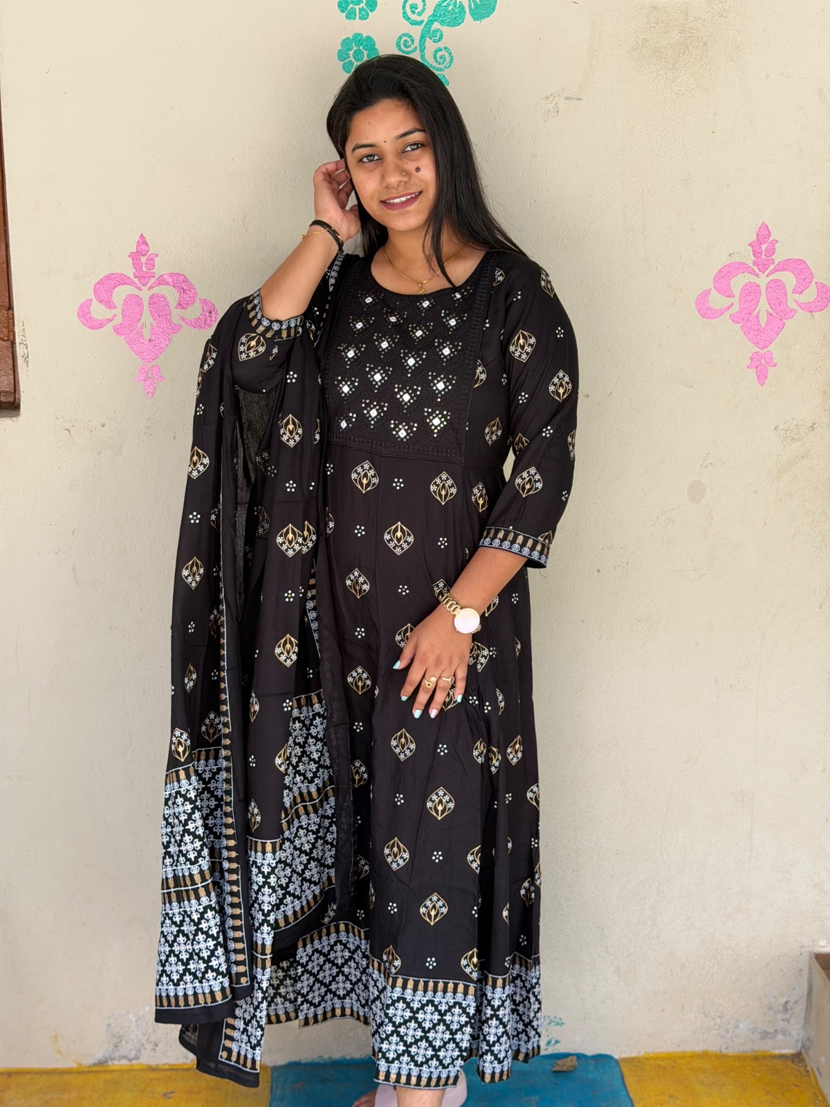 Cotton Floral Anarkali (Without Phant)  AS104