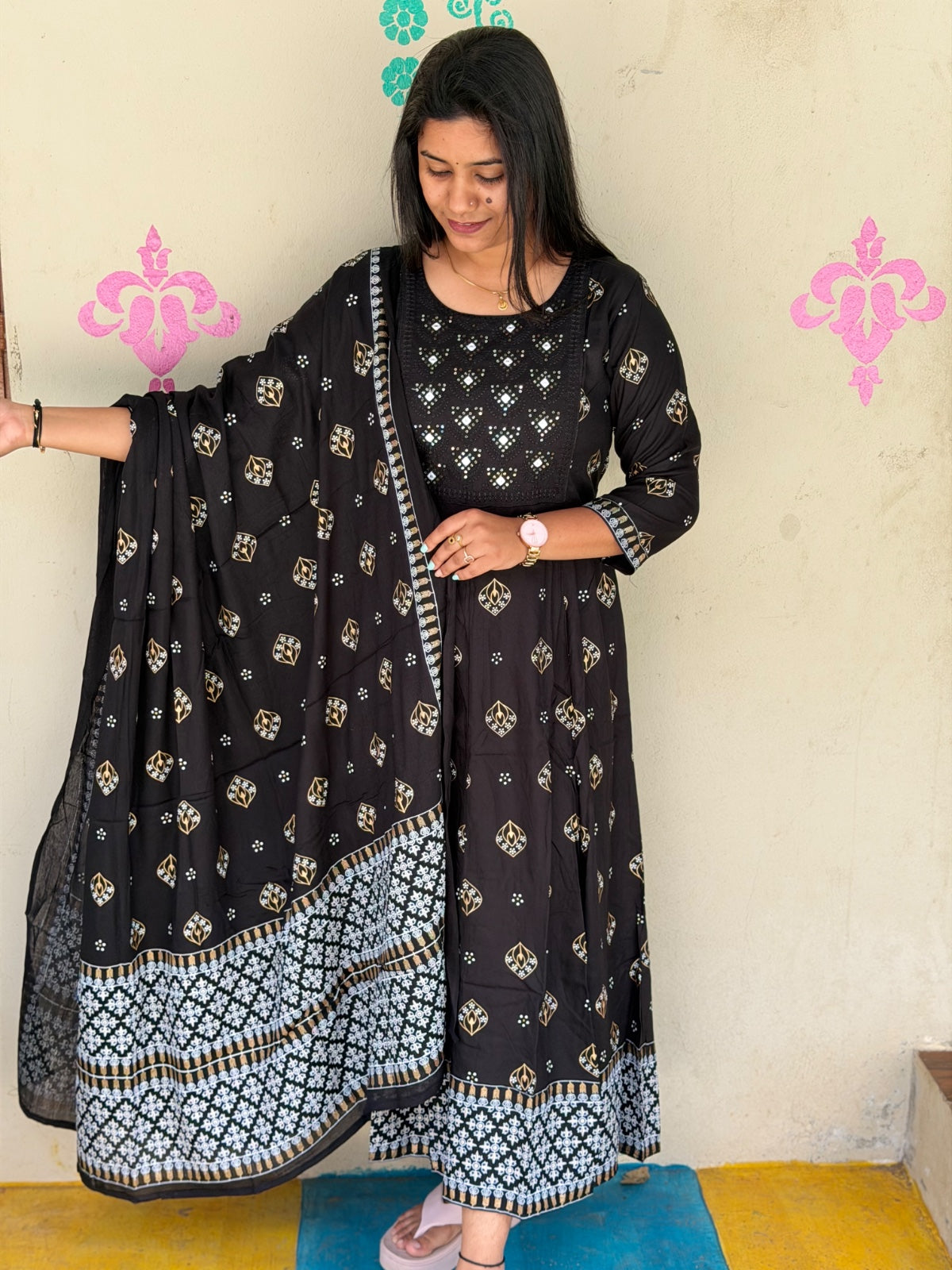 Cotton Floral Anarkali (Without Phant)  AS104