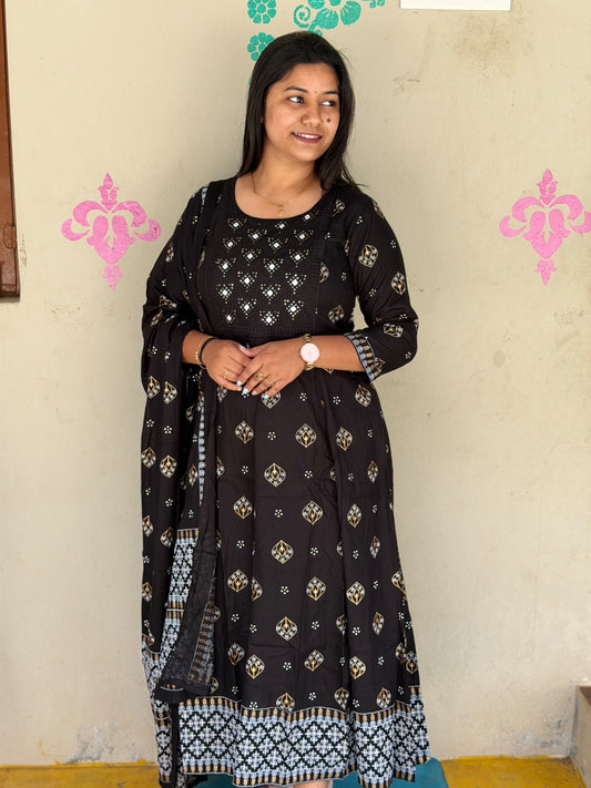 Cotton Floral Anarkali (Without Phant)  AS104
