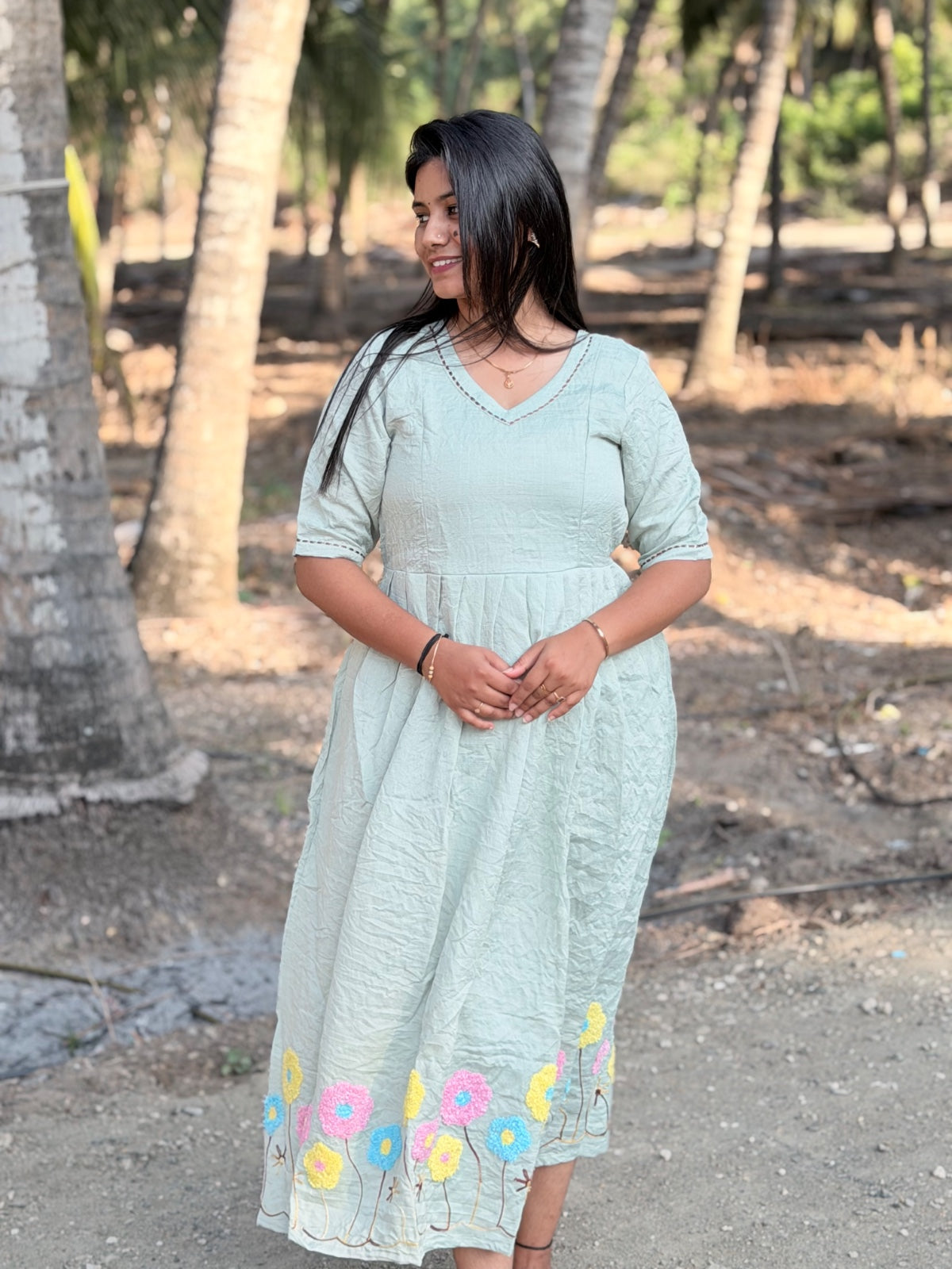 Chanderi Floral Frock - CFF218
