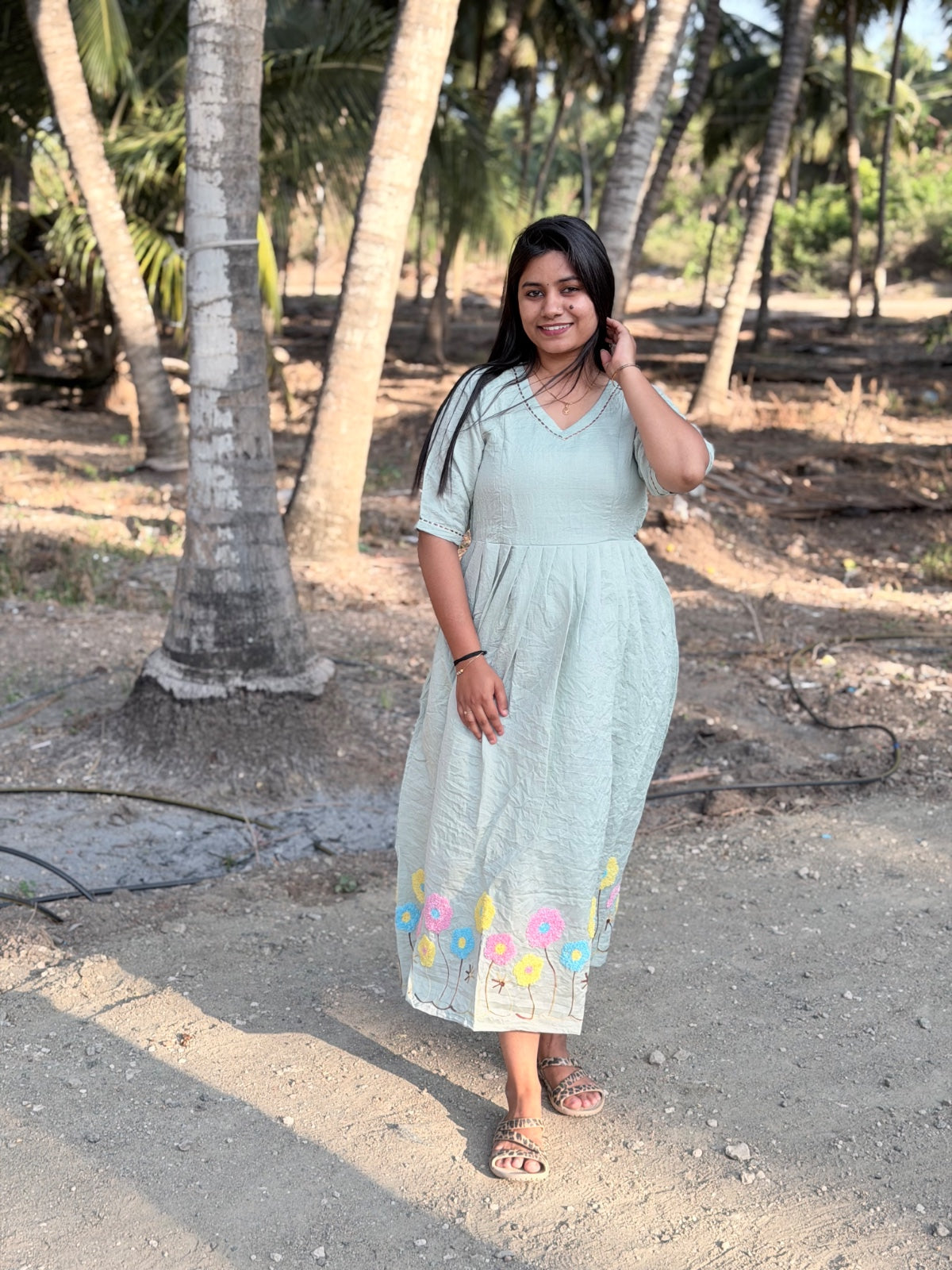 Chanderi Floral Frock - CFF218